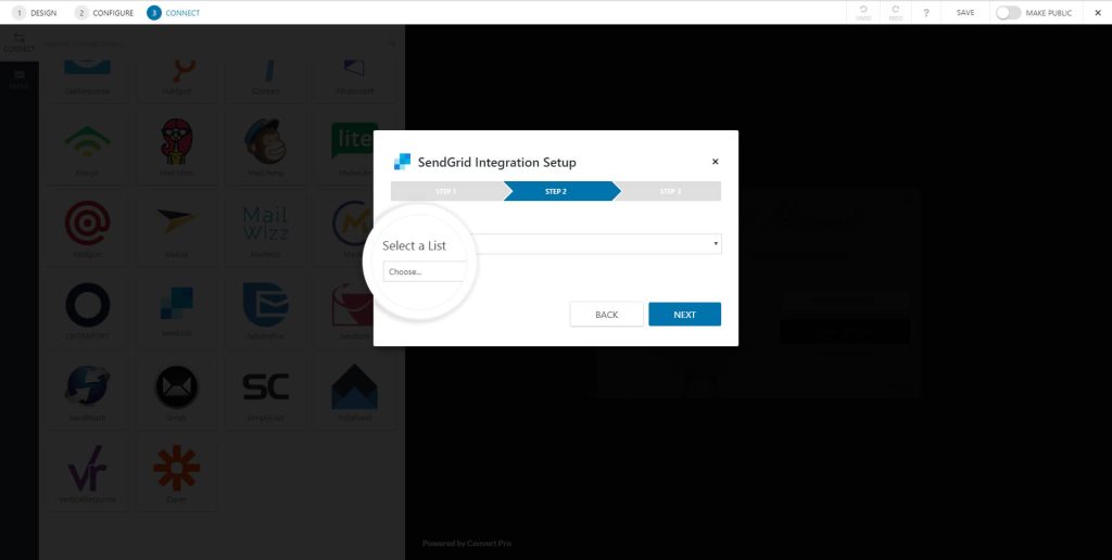 Select List in SendGrid Integration Setup